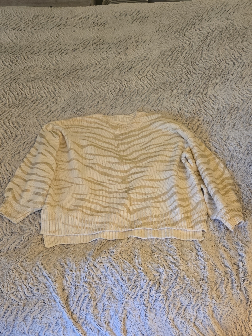 ELF Cream and Taupe Zebra-Stripe Crewneck Sweater